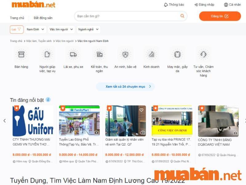 Tìm việc làm Nam Định uy tín tại Muaban.net