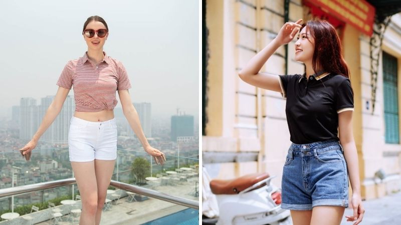 Phối áo polo nữ với quần short