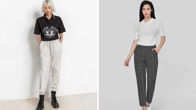 Phối áo polo nữ với quần baggy