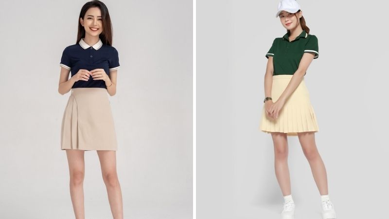 Phối áo polo nữ với chân váy