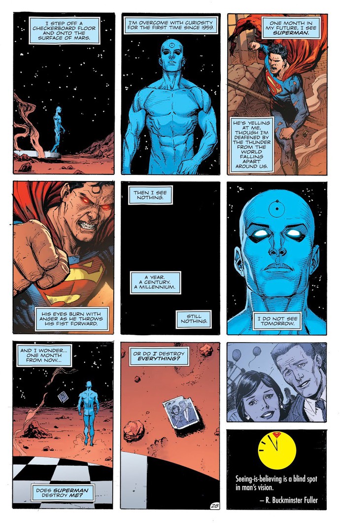 Dr. Manhattan, thực thể quyền năng trong Watchmen đã đánh bại các siêu anh hùng DC như thế nào?